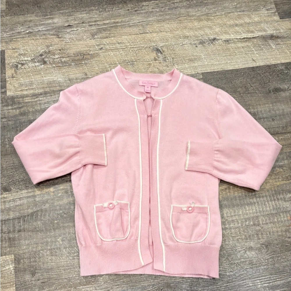 Lilly Pulitzer Girls Pink Cardigan Open front Sweater Size XS Preppy